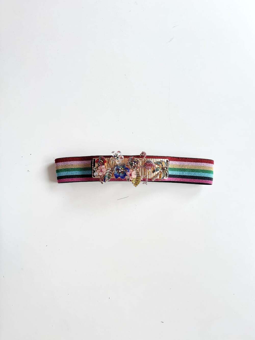 *Modified* ALDO Rainbow Metallic Elastic Crystal Rhinestone Cinch Belt, One Size